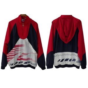 Vintage R&Y Sport Mens Colorblock Jacket Hooded Pullover Windbreaker Size XL